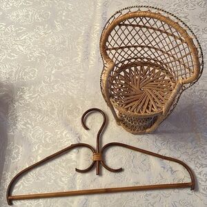 Vintage Wicker Peacock Chair and Decorative Bamboo Hanger